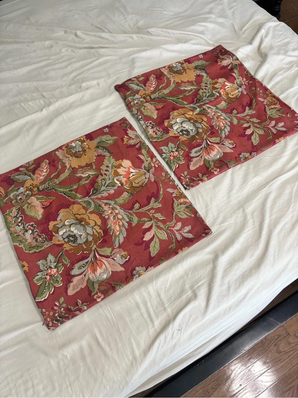 Pottery Barn- Set of 2 of Red Floral Euro Pillow Shams- 24x24